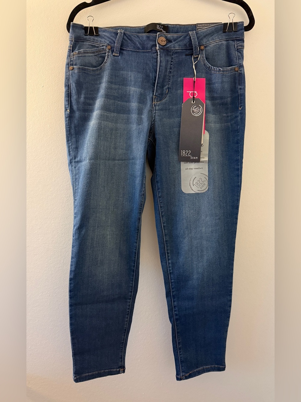 Women’s NWT 1822 Denim Ankle Skinny Jeans Blue Satin Denim Stretch 12P Petite
